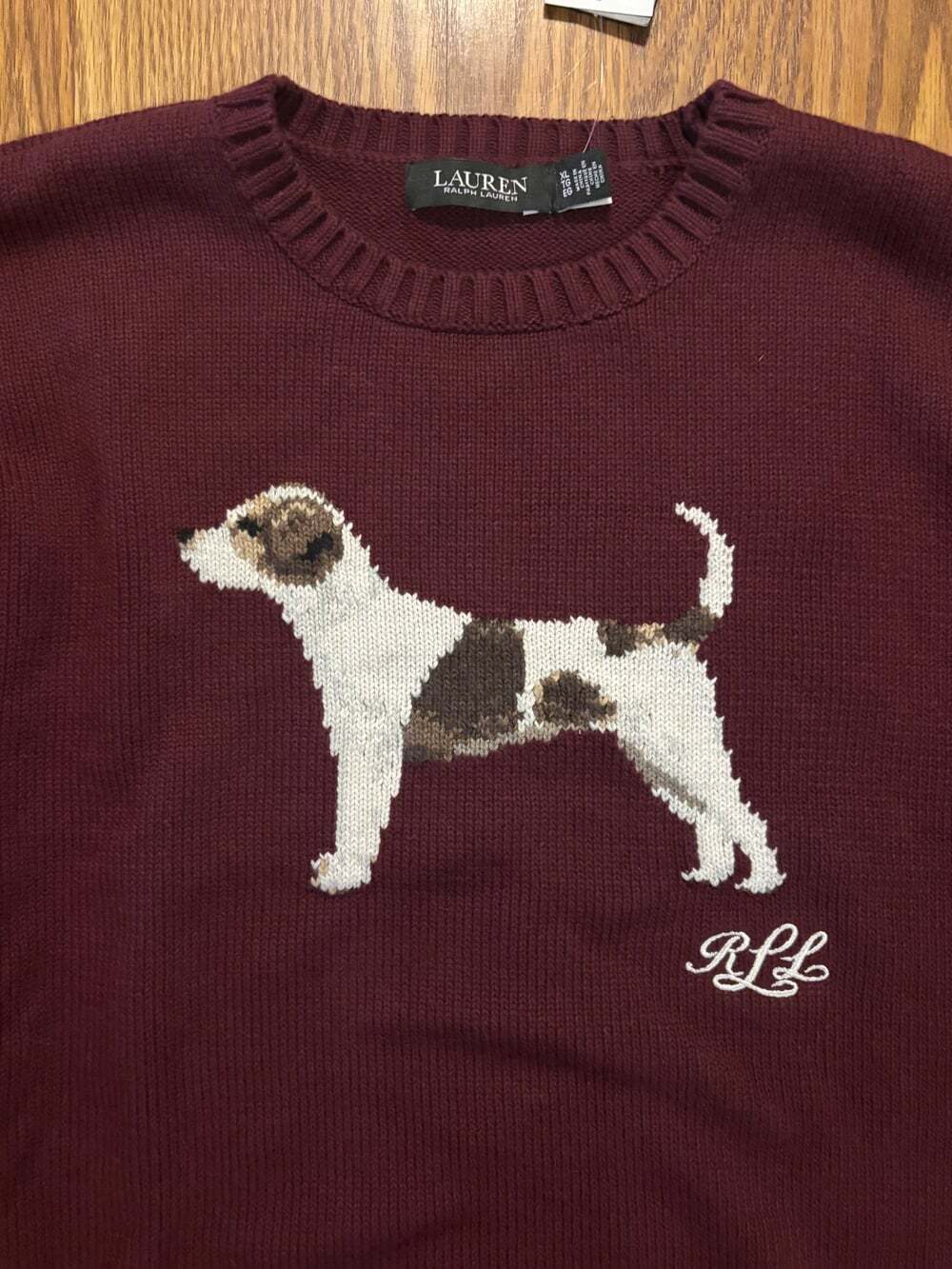 NWT Ralph Lauren Burgundy Dog Chunky Knit Teddy Bear Sweater - Picture 2 of 4